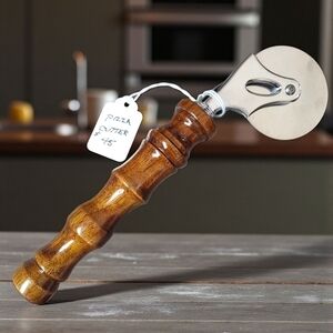 Hand-turned Wooden Handle Stainless Steel Pizza Cutter